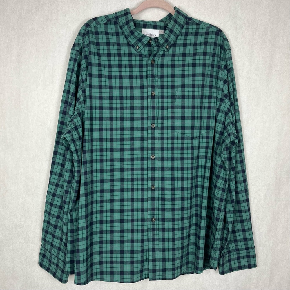 Goodfellow & co Men’s Slim Green Plaid Long Sleeve Button Down Shirt Size XXL